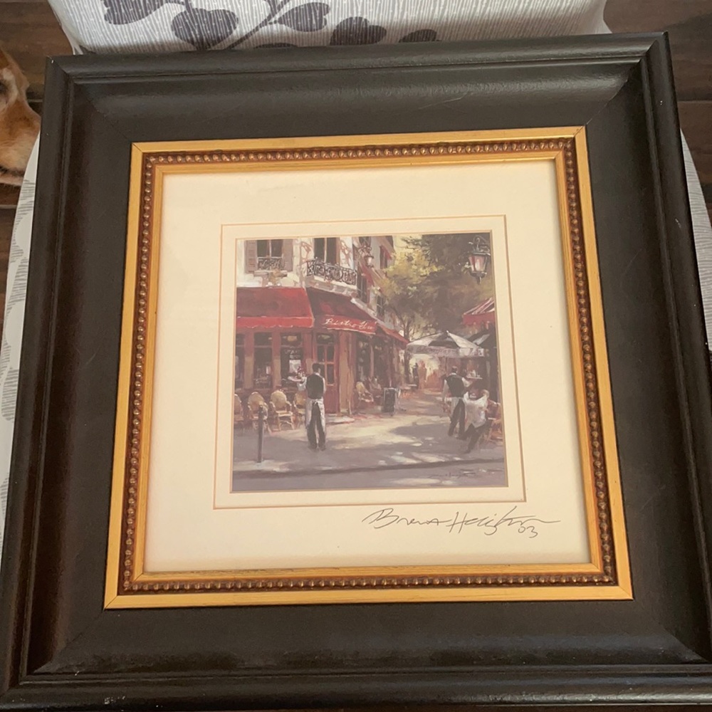 Brent Heighton print signed by artist Paris scene. Matted framed professionally